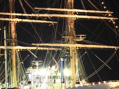 Nippon Maru at Kurihama Port and ropes drawing on the night!