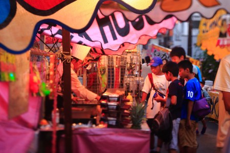 Street vendors line up