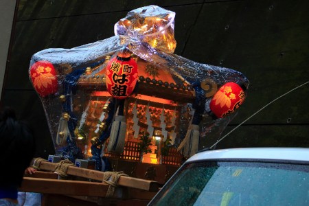 Rainy shrine with vinyl