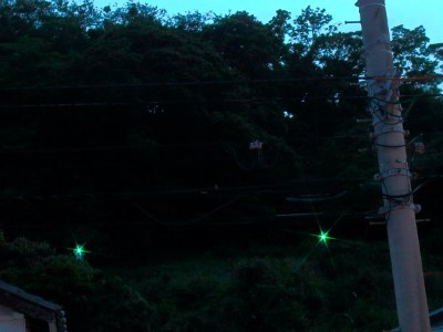 In the night, the lighthouse grows green.